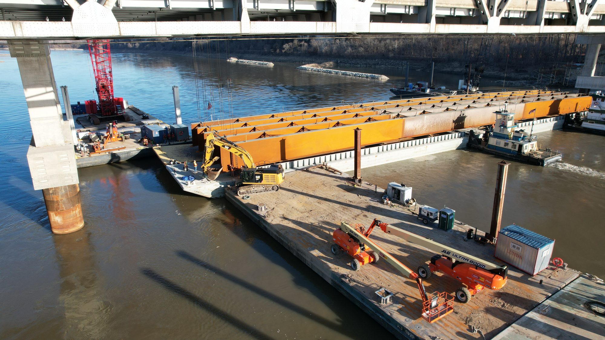 Daulton barge supporting a bridge construction project