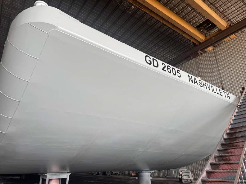 Bow of new-build barge GD 2605, Nashville TN
